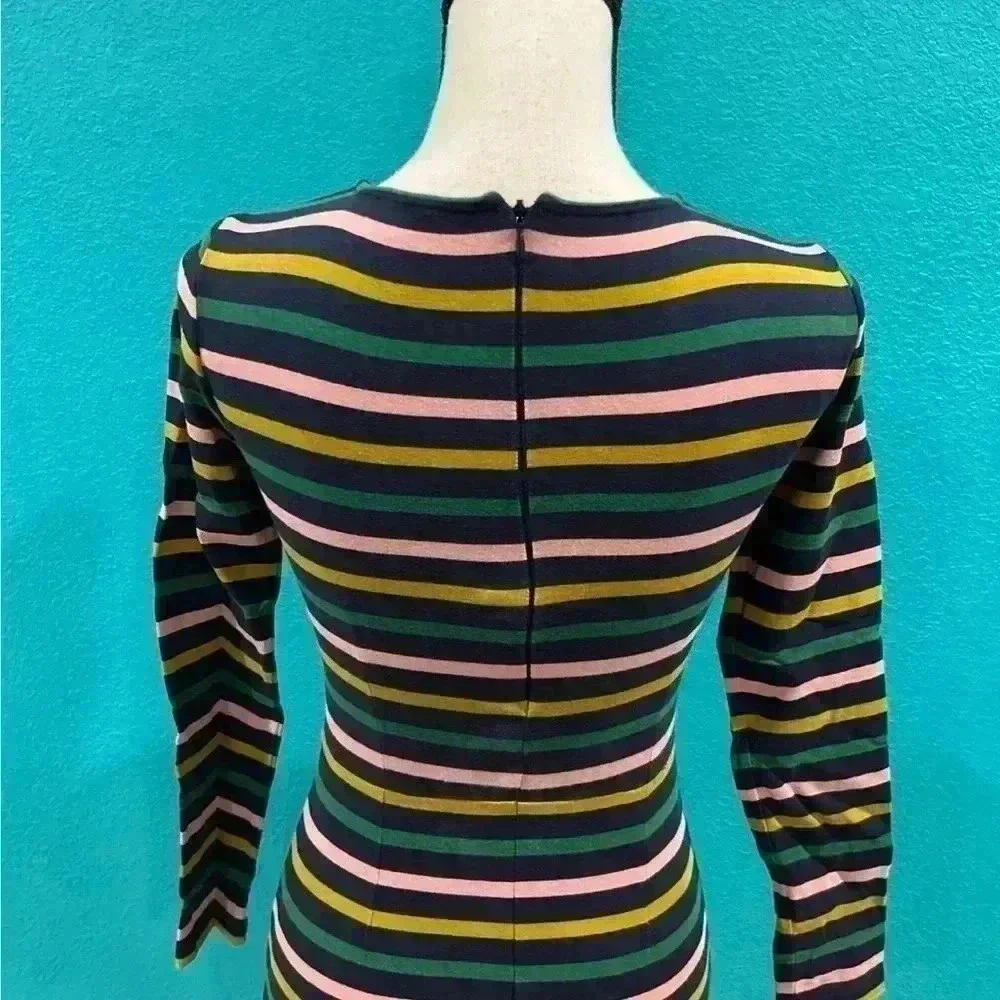 J crew striped colorful fitted midi dress in size 00